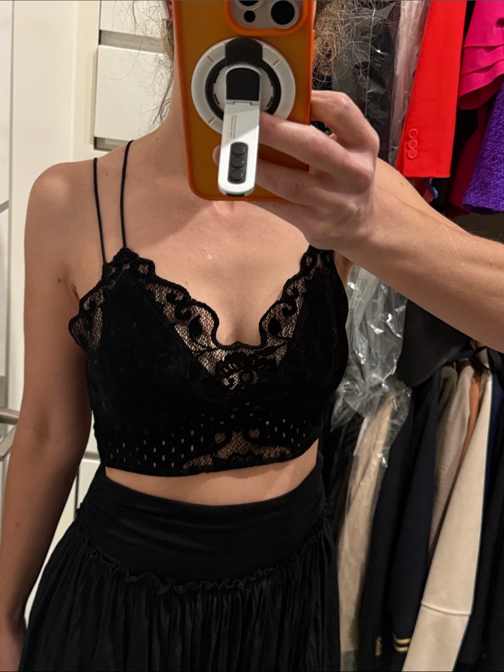 Free people Black Lace and velvet Bralette Crop Top small
